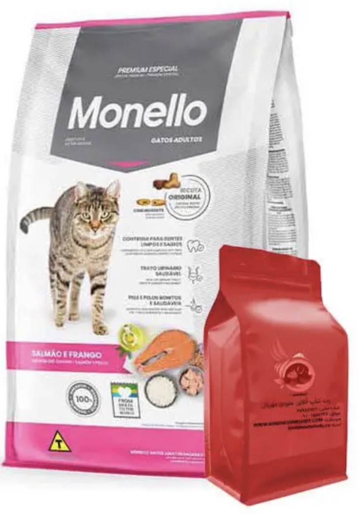 غذای خشک گربه بالغ مونلو با طعم سالمون و مرغ Monello adult cat salmon & chicken وزن 1 کیلوگرم (فله ای)