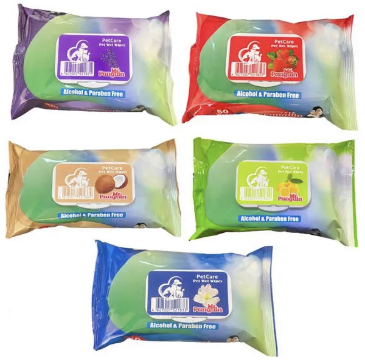 دستمال مرطوب رایحه دار پاکتی مستر پنگوئن مخصوص سگ و گربه Mr panguin pet wet wipes بسته ۵۰ عددی