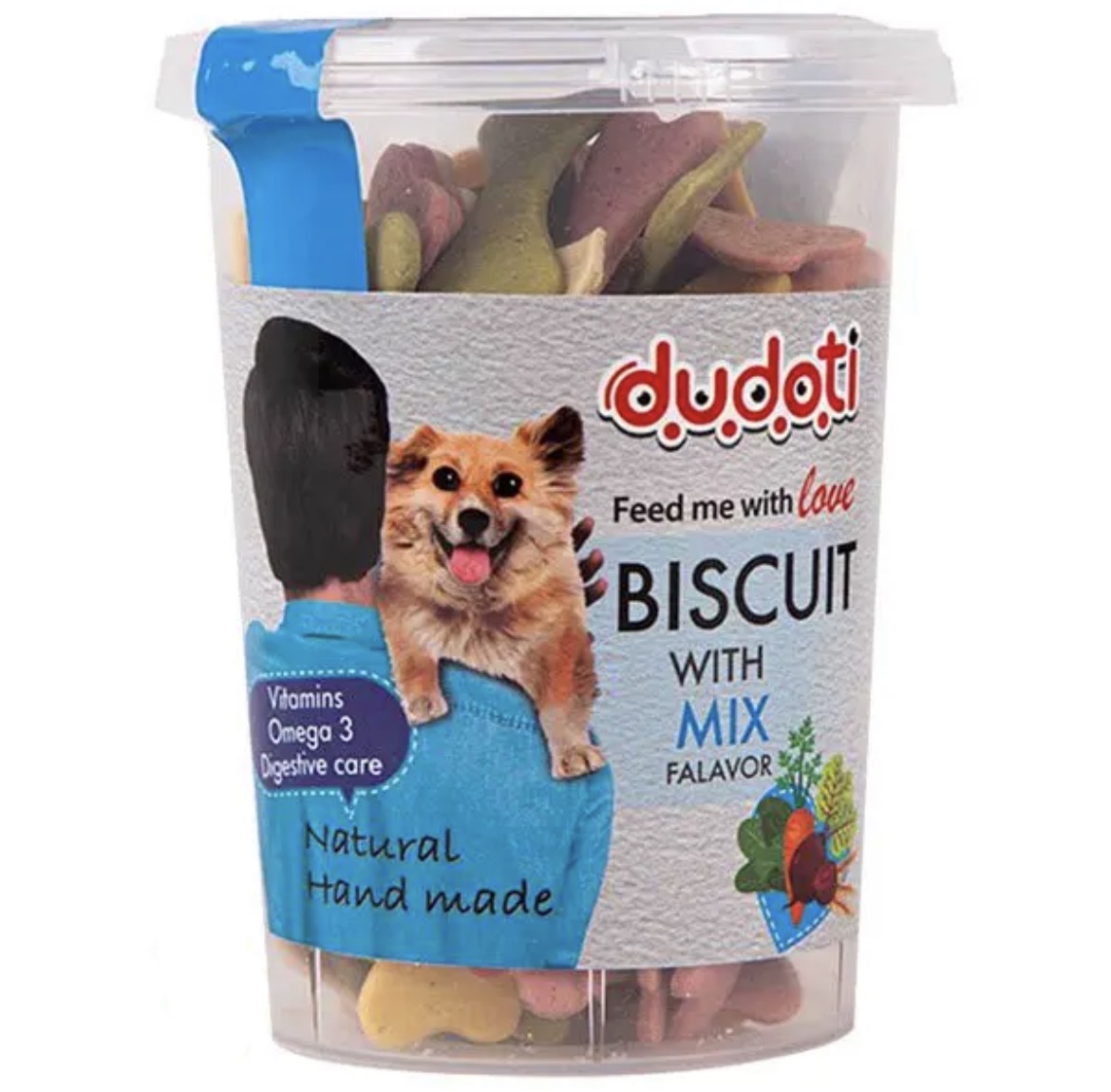 تشویقی بیسکویتی سگ دودوتی با طعم میکس Dudoti biscuit with mix flavor وزن 150 گرم
